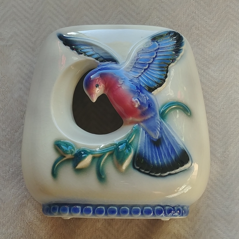Vintage Royal Copley ceramic blue bird vase or planter